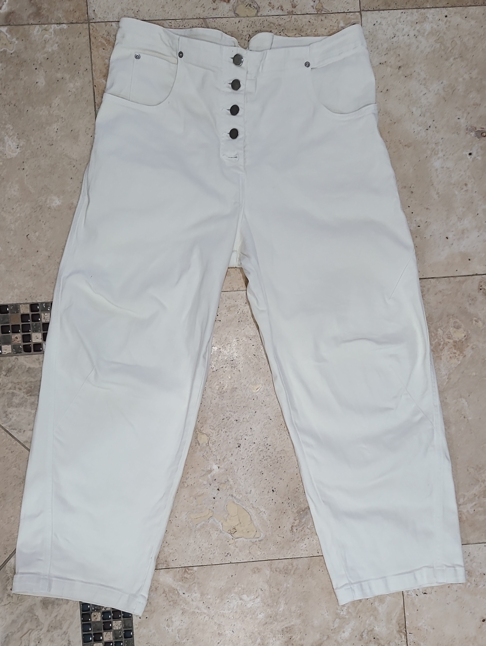 Rachel Comey White Button-Fly High Waist Pants. Inseam 25.5"